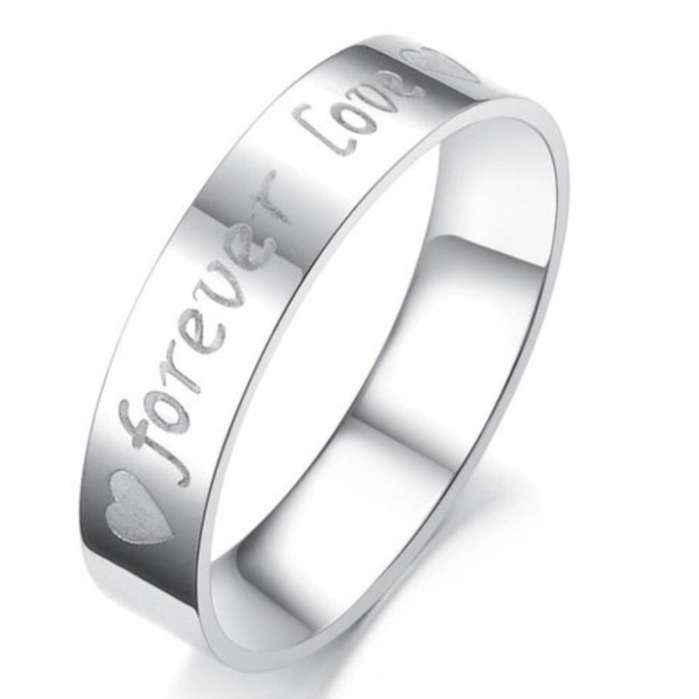 New Stainless Steel Forever Love Wedding Band Set - Picture 3 of 10